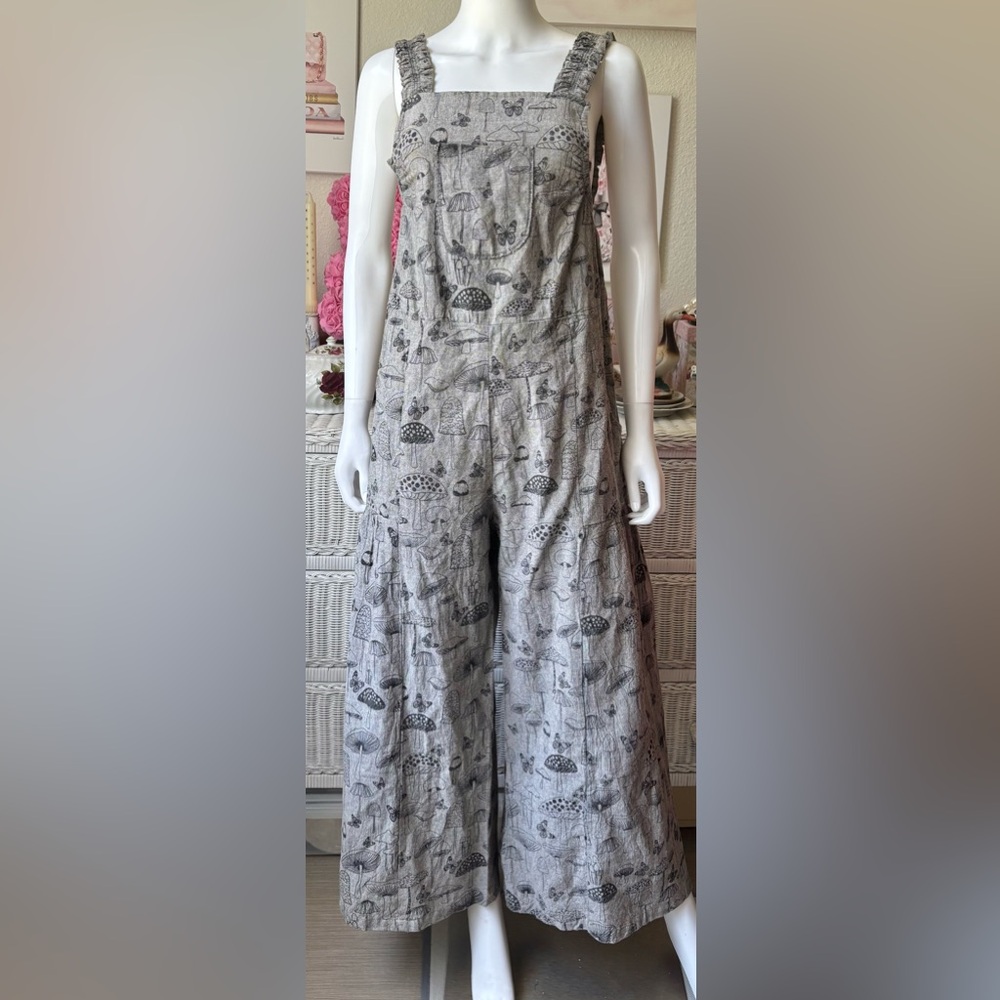 Siddhartha Jumpsuit Mushroom & Butterfly print Wide Legs Denim Cotton Size S NWT